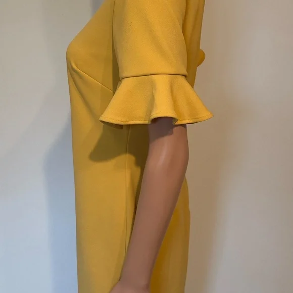 Calvin Klein Mustard Yellow Sheath Dress Size 4 | Flutter Sleeve - Picture 3 of 9